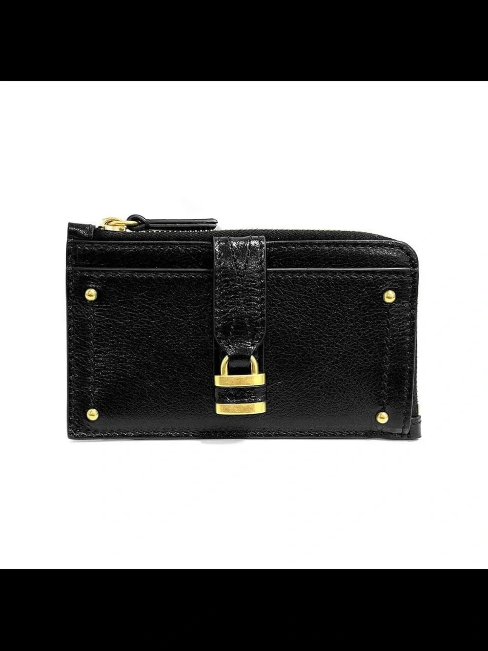 Chloe Black Leather Paddington Coin & Card Case with Gold Padlock